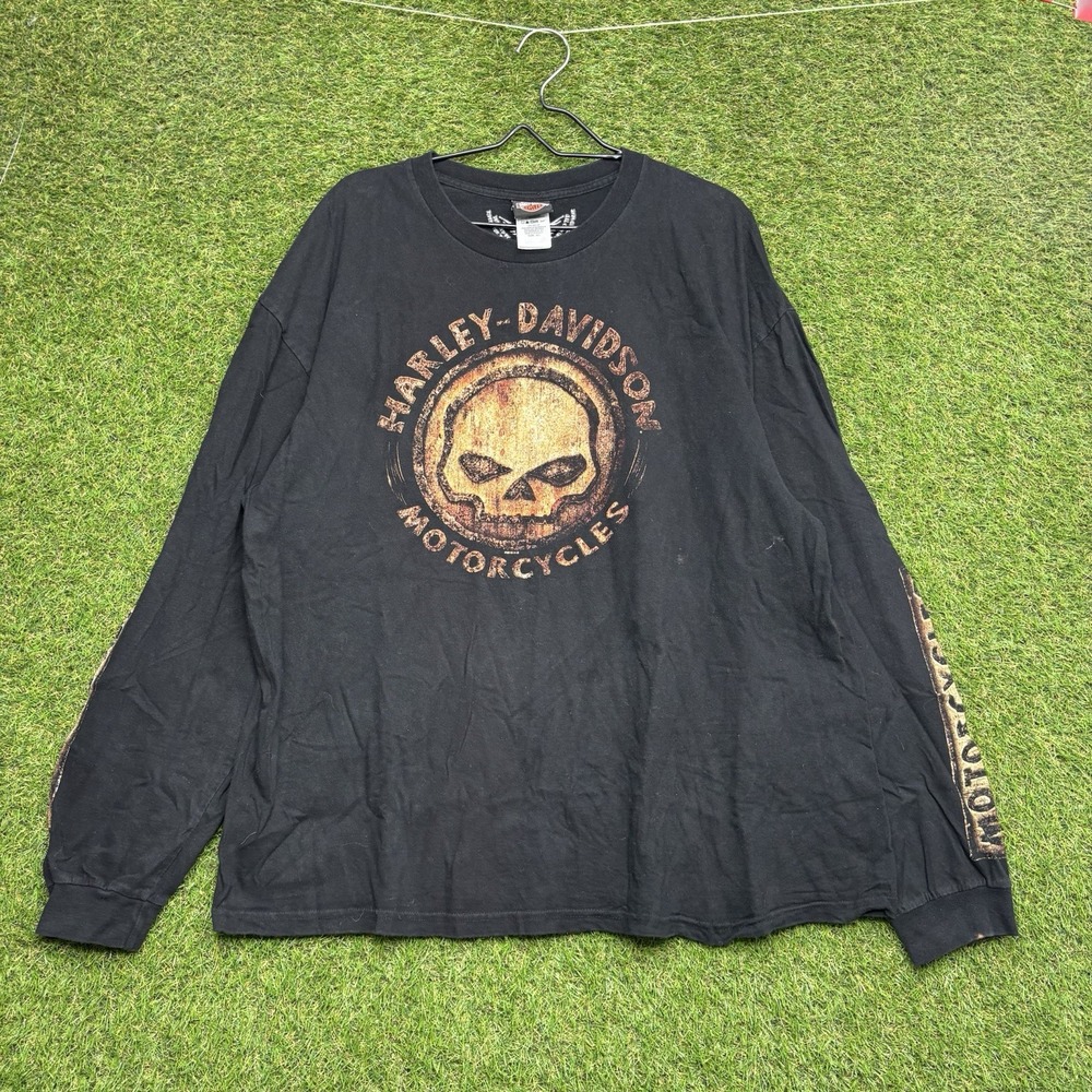 Vintage Harley Davidson Shirt Mens 3XL Skull Long Sleeve Y2K Grunge Biker Grunge